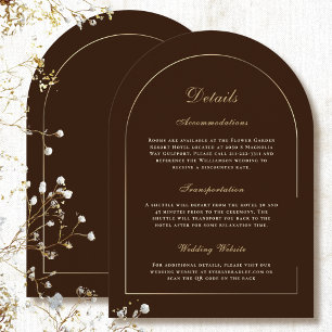 Minimal Brown Gold Arch Cream Detail Wedding Card