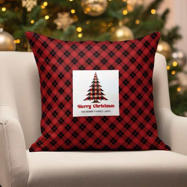 Minimal Buffalo Plaid Christmas Trees Name Pillow (Minimal Buffalo Plaid Christmas Trees Name Pillow)