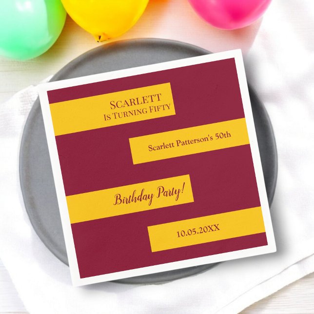 Minimal Burgundy And Gold Elegant 50th Birthday Napkin (Creator Uploaded)