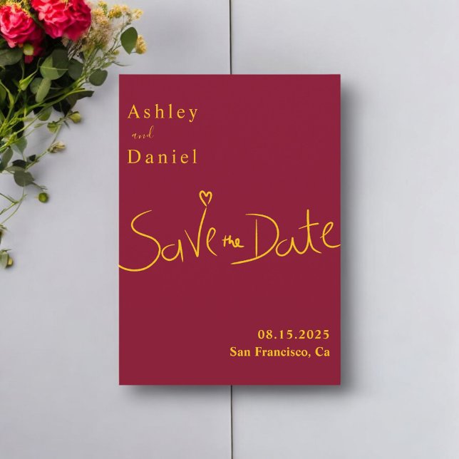 Minimal Burgundy And Gold Elegant Chic Wedding Save The Date (Creator Uploaded)