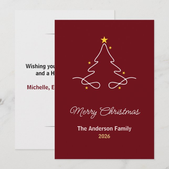 Minimal Burgundy Christmas Tree Card (Front/Back)