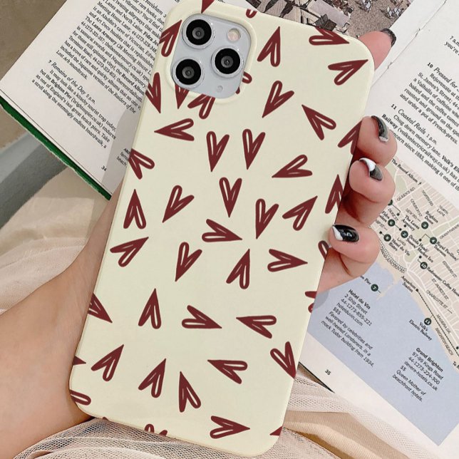 Minimal Burgundy & Cream Hearts Valentine iPhone Case (Creator Uploaded)