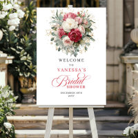 Minimal Burgundy Gold Floral Bridal Shower Welcome
