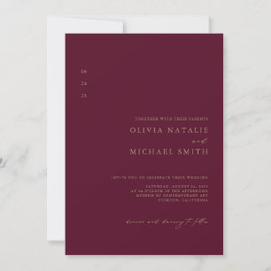 Minimal Burgundy & Gold QR Code All In One Wedding Invitation