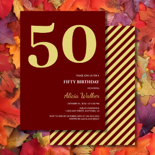Minimal Burgundy Gold Typography Birthday Invitation