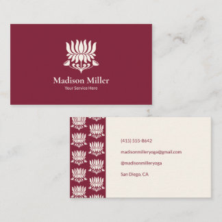 Minimal Burgundy Lotus Floral Yoga Wellness Business Card