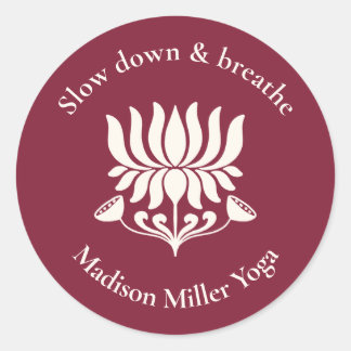 Minimal Burgundy Lotus Floral Yoga Wellness Classic Round Sticker