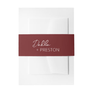 Minimal Burgundy Modern Wedding Invitation Belly Band
