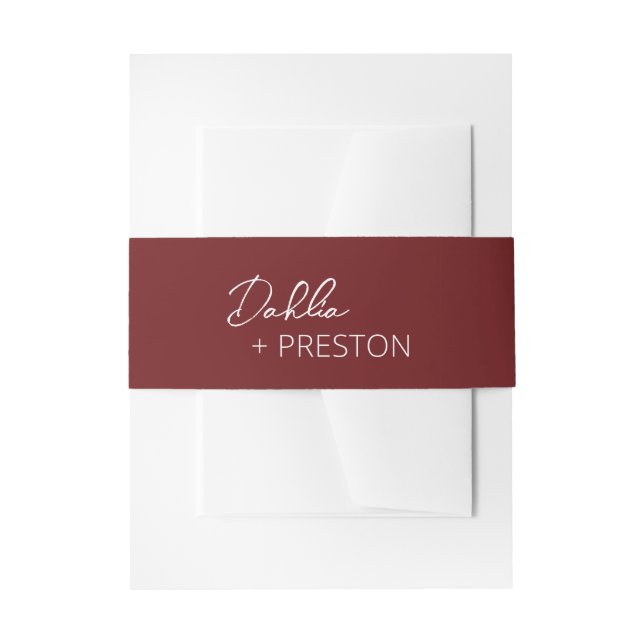 Minimal Burgundy Modern Wedding Invitation Belly Band (Front Example)