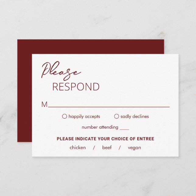 Minimal Burgundy Modern Wedding RSVP Card (Front/Back)