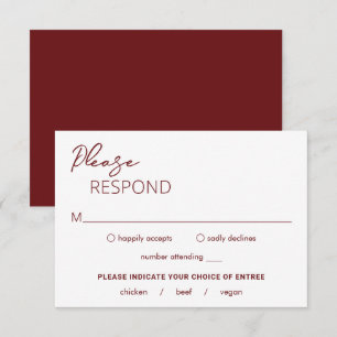 Minimal Burgundy Modern Wedding RSVP Card