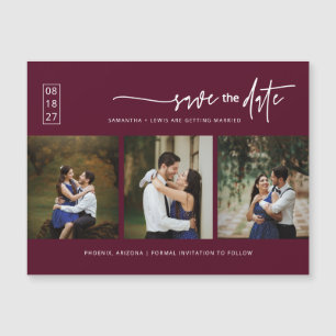 Minimal Burgundy Photo Save the Date Magnetic Card