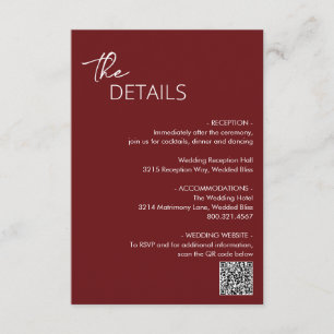 Minimal Burgundy QR Code Modern Wedding Enclosure Card