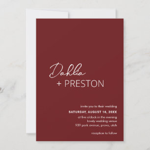Minimal Burgundy QR Code Modern Wedding Invitation