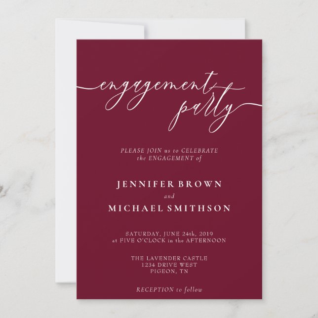 Minimal Burgundy Simple Elegant Engagement Party Invitation (Front)