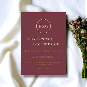 Minimal Burgundy Typography Elegant Wedding Gold