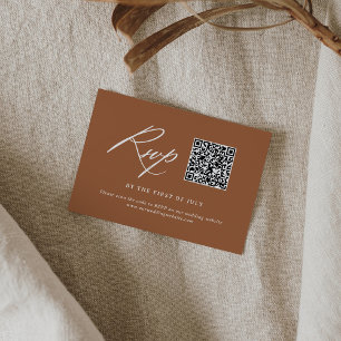 Minimal Burnt Orange Calligraphy Wedding QR code RSVP Card