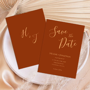 Minimal Burnt Orange Monogram Terracotta Wedding Invitation