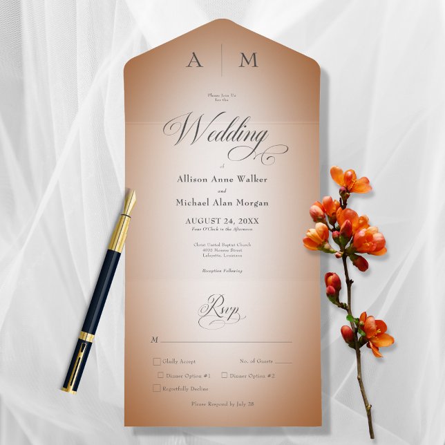 Minimal Burnt Orange Rust & White Blur Modern All In One Invitation (Creator Uploaded)