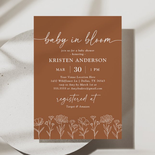 Minimal Burnt Orange Wildflower Baby Shower Invitation (Creator Uploaded)