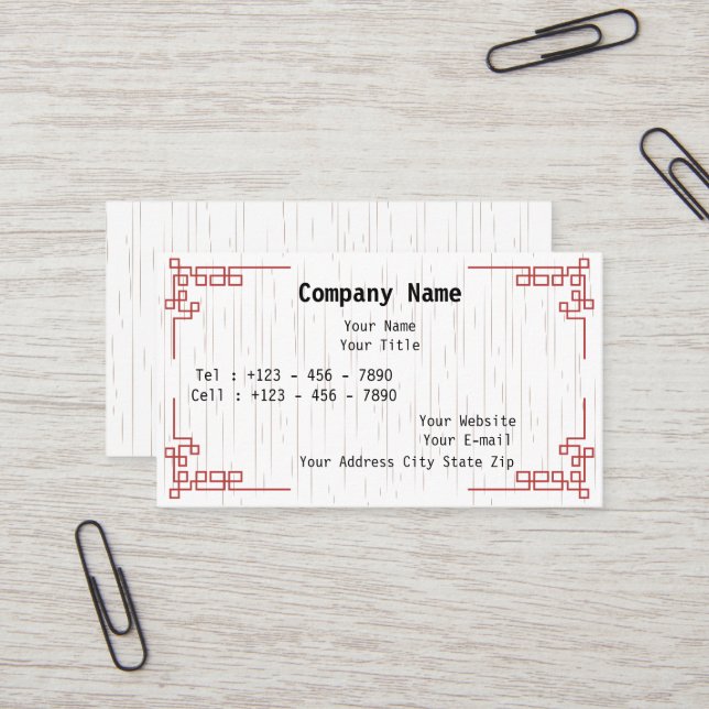 Minimal Business Card with East Asian Motifs (Front/Back In Situ)
