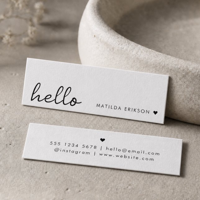 Minimal Business Cards | Simple Hello White Mini (Minimal handwritten “hello” mini business cards by Guava - clean, modern & effortlessly stylish)