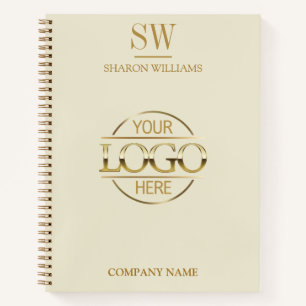 Minimal Business Logo Beige Gold Monogram Initial Notebook
