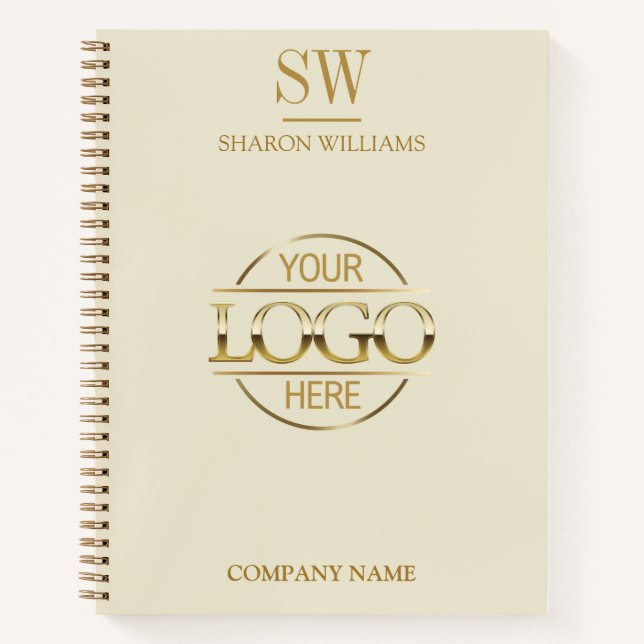 Minimal Business Logo Beige Gold Monogram Initial Notebook (Front)