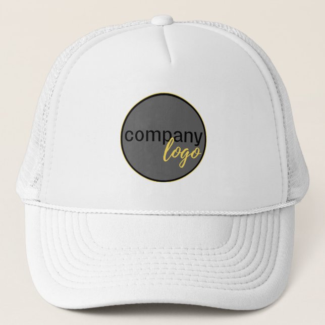 MINIMAL BUSINESS LOGO COMPANY BRANDING WHITE TRUCKER HAT (Front)