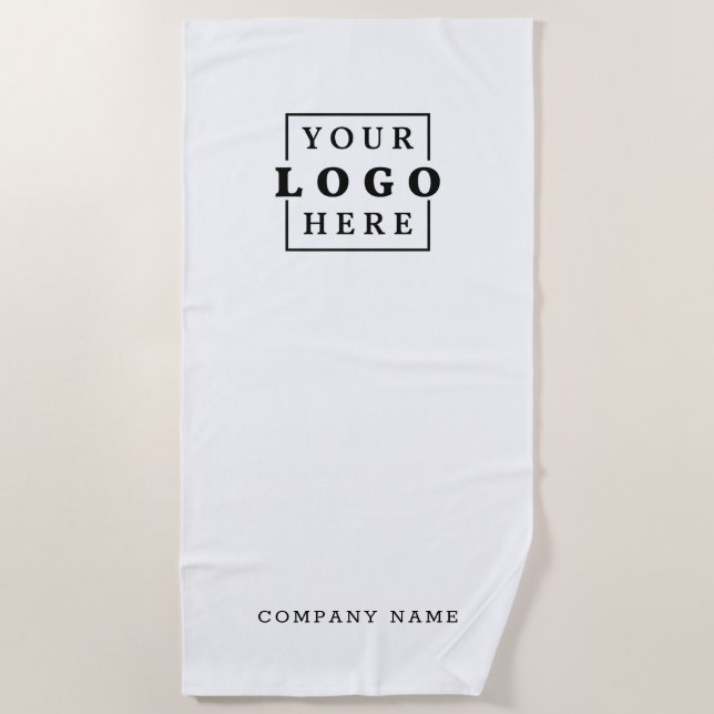 Minimal Business Logo Company Name Branded White Beach Towel (Front)