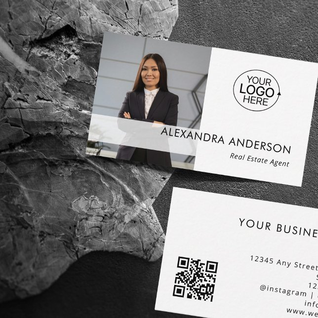 Minimal Business Logo Professional Photo QR Code  Business Card (Minimal Business Logo Professional Photo QR Code Business Card)