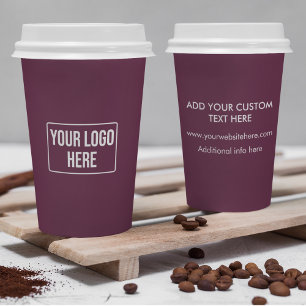 Minimal Business Logo Simple Maroon Purple Coffee Paper Cups