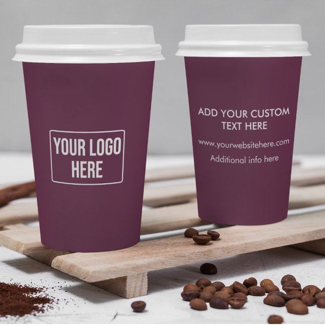 Minimal Business Logo Simple Maroon Purple Coffee Paper Cups (Creator Uploaded)