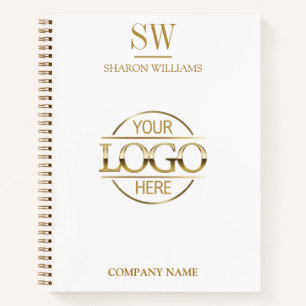 Minimal Business Logo White Gold Monogram Initial Notebook