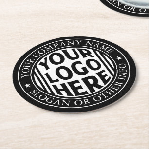 Minimal Business Name And Custom Brand Logo Round Paper Coaster