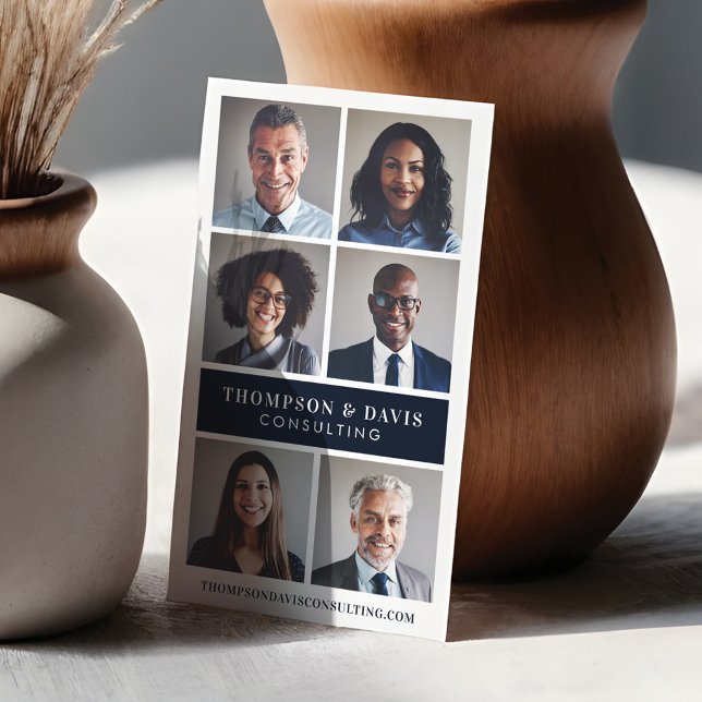 Minimal Business Team Members Photo Grid Employee Business Card (Minimal Business Team Members Photo Grid Employee Business Card)
