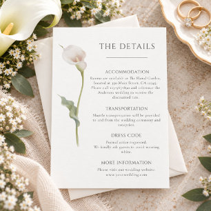 Minimal Calla Lily Elegant Wedding Details Enclosure Card