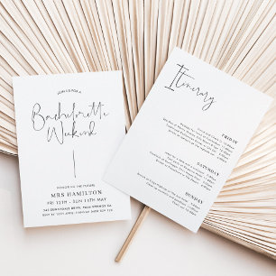 Minimal Calligraphy Bachelorette Weekend Itinerary Invitation