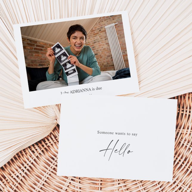 Minimal Calligraphy Hello Baby Announcement Card (Creator Uploaded)