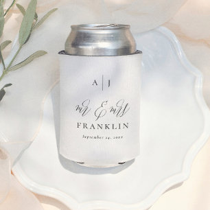 Minimal Calligraphy Mr & Mrs Monogram Wedding Can Cooler