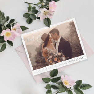 Minimal Calligraphy Personalised Wedding Thank You Foil Holiday Postcard