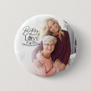 Minimal Calligraphy Photo Birthday Granddaughter 6 Cm Round Badge