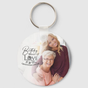 Minimal Calligraphy Photo Birthday Granddaughter Key Ring