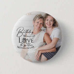 Minimal Calligraphy Photo Birthday Mother-in-law 6 Cm Round Badge