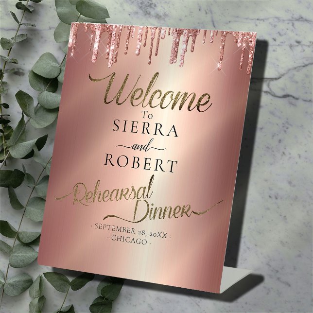 Minimal Calligraphy Rehearsal Dinner Welcome Pedestal Sign (Creator Uploaded)
