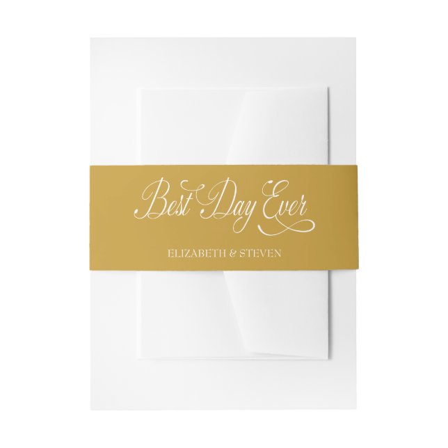 Minimal Calligraphy Script "Best Day Ever" Wedding Invitation Belly Band (Front Example)