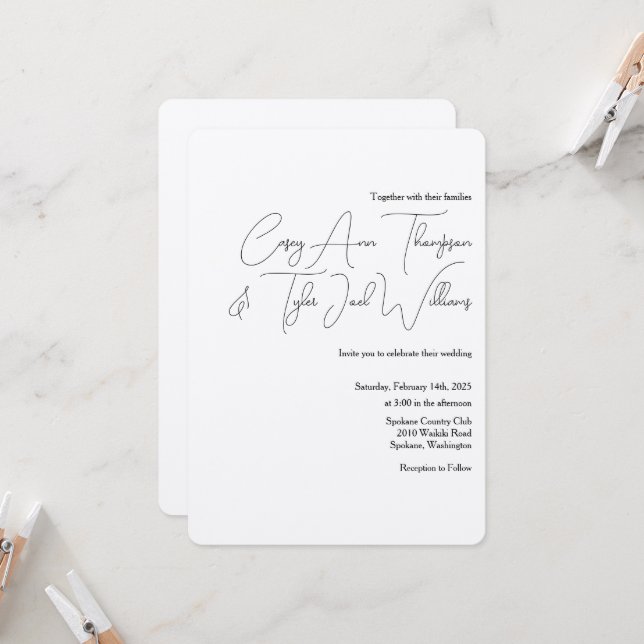 Minimal Calligraphy Shimmer Champaign Wedding Invitation (Front/Back In Situ)