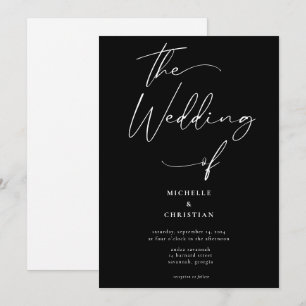 Minimal Calligraphy Solid White Black Wedding Invitation