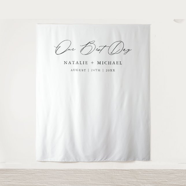Minimal Calligraphy Wedding Photo Booth Backdrop Tapestry (Front)