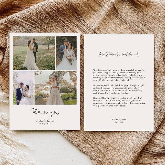 Minimal Calligraphy Wedding Photos Thank You Card (Creator Uploaded)